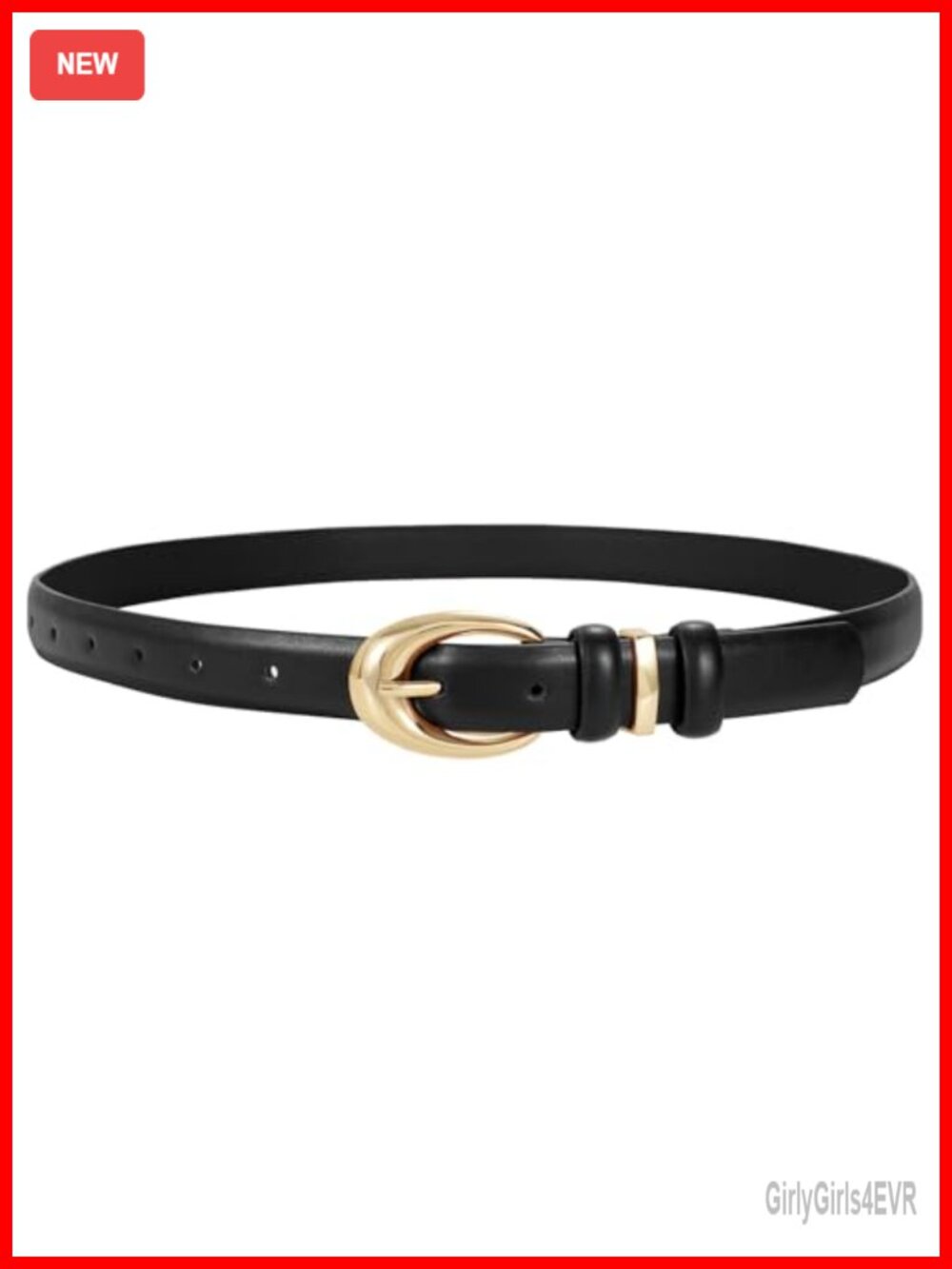 Women Faux Leather Skinny Belt with Gold Buckle